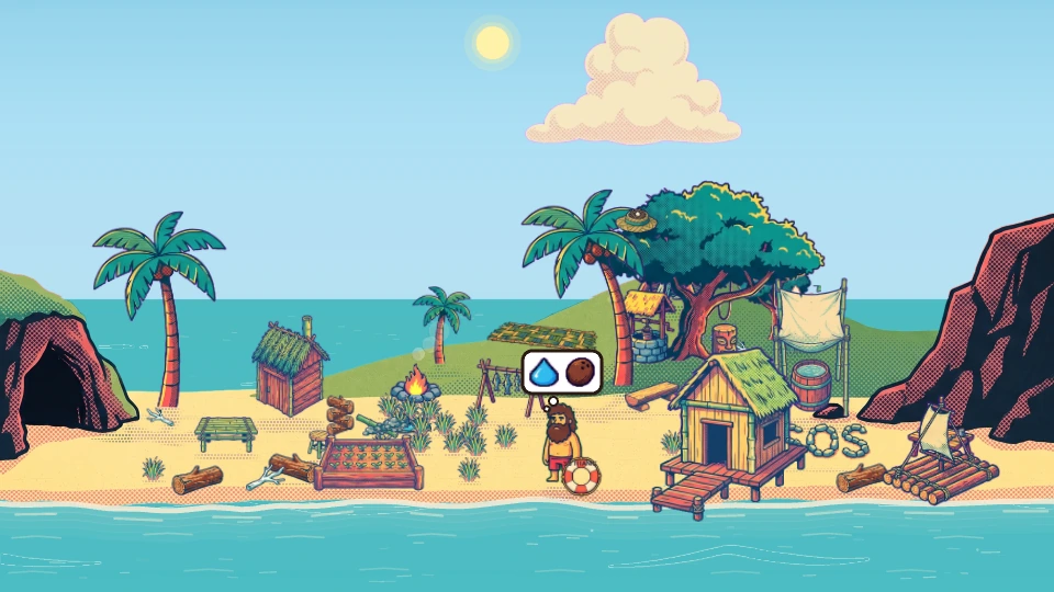 Animated gameplay from Johnny Castaway: Reborn, showing life on the island and its unexpected encounters